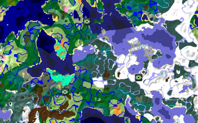 Zoomed-out seed map with the first ring of three stronghold icons around spawn